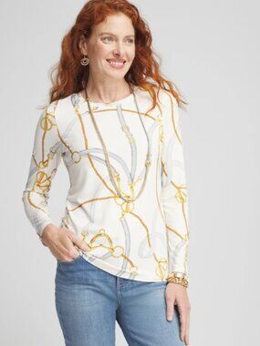 Chico's Touch of Cool Status Layering Tee Long Sleeve Equestrian Old Money XL